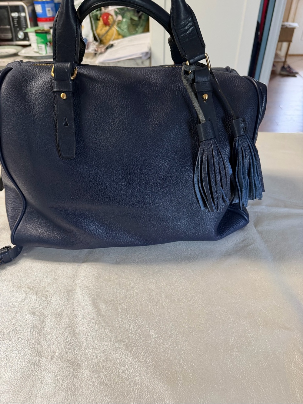 J. Crew Navy Leather Tassel Satchel